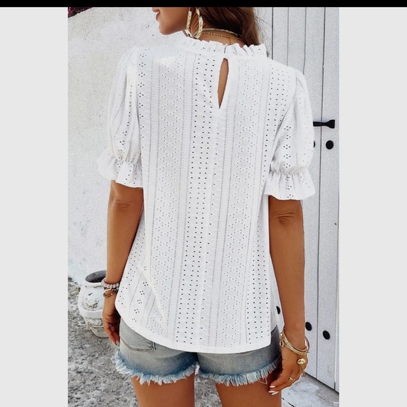 White Eyelet Ruffle Sleeve Top - Picture 2 of 2